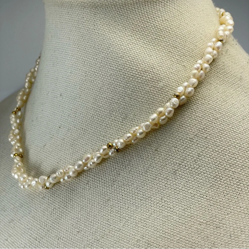 Vintage Avon Gold Tone Rice Pearl Twist Necklace Stunning Bridal Elegant
